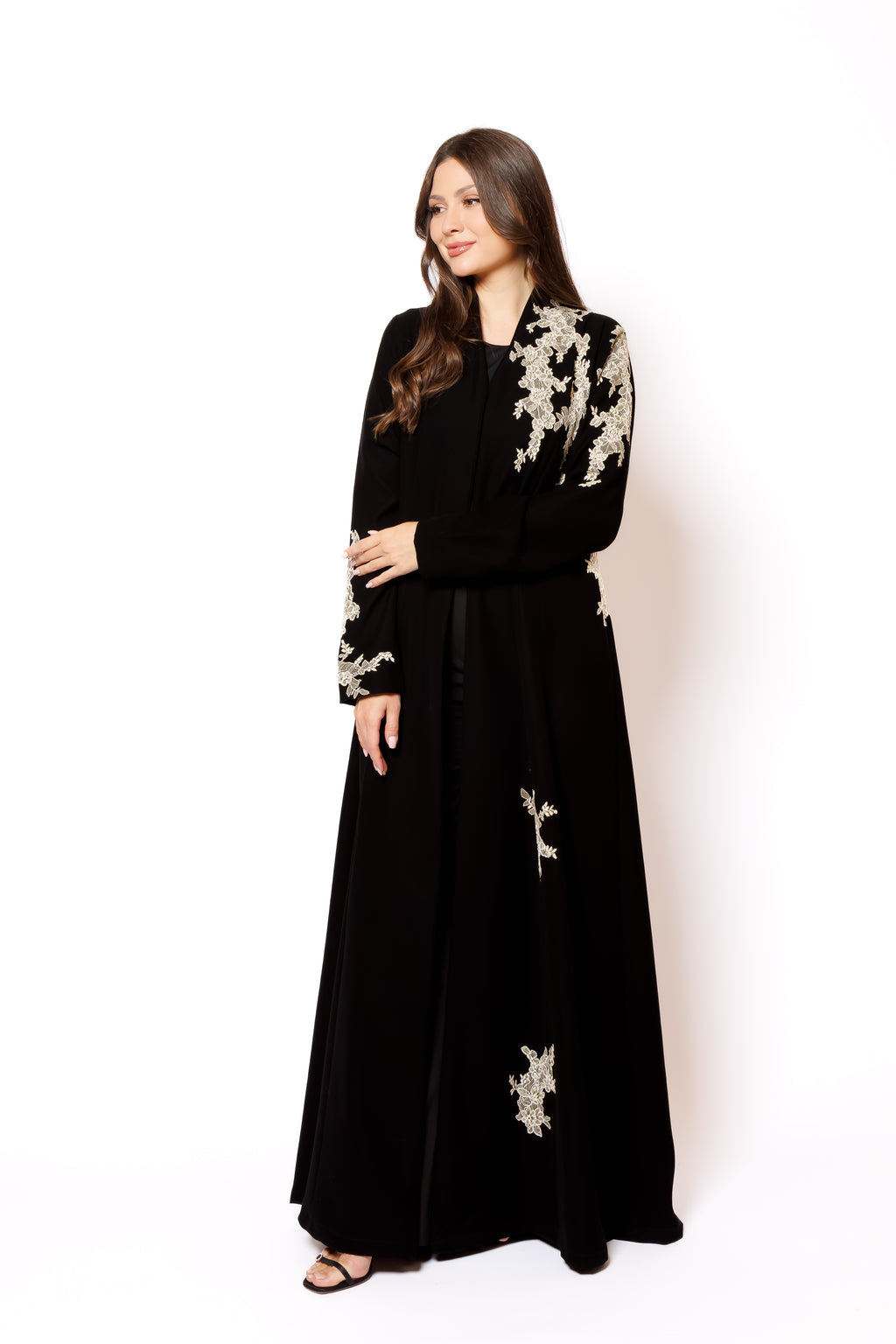 Golden Beige French Lace Abaya