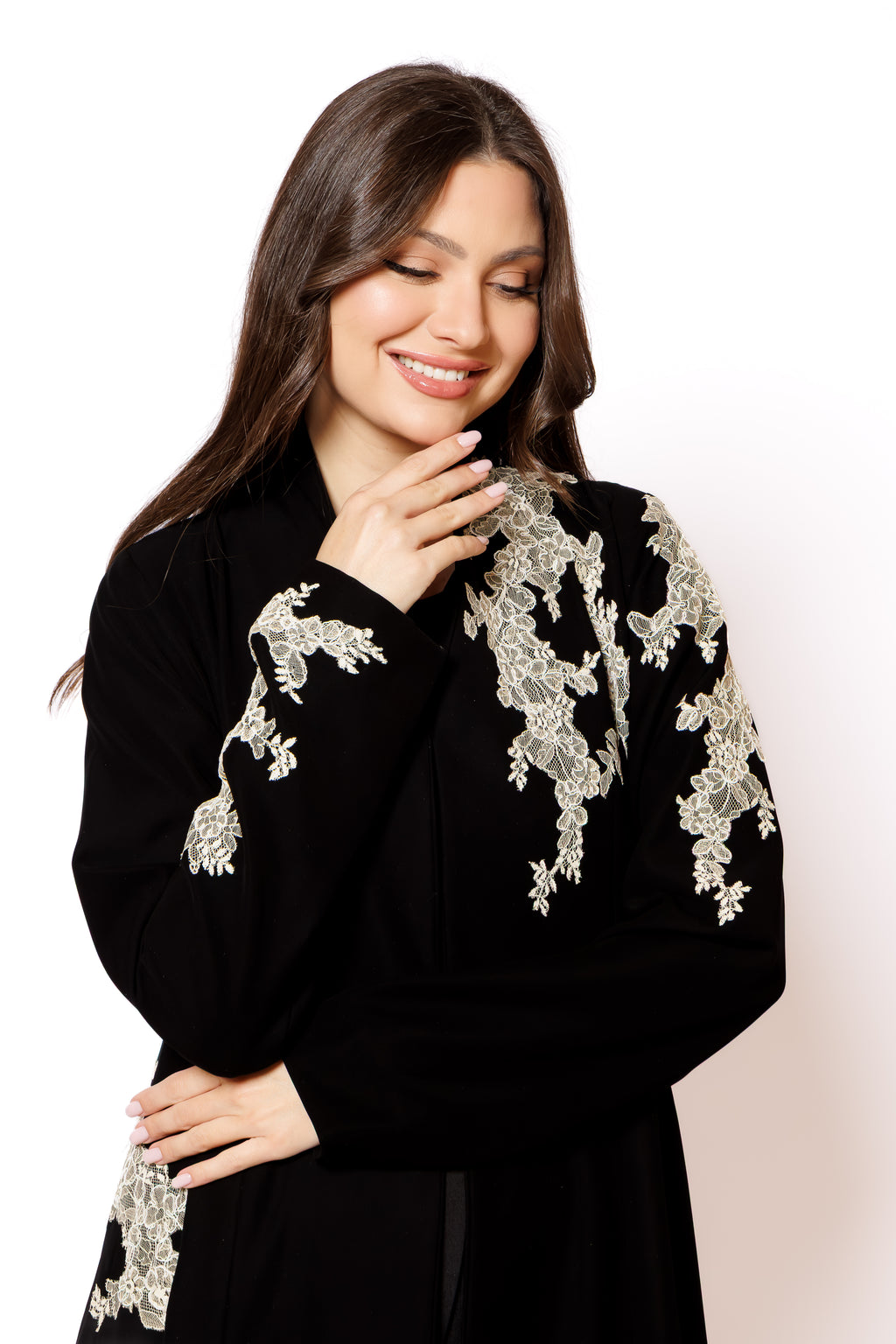 Golden Beige French Lace Abaya
