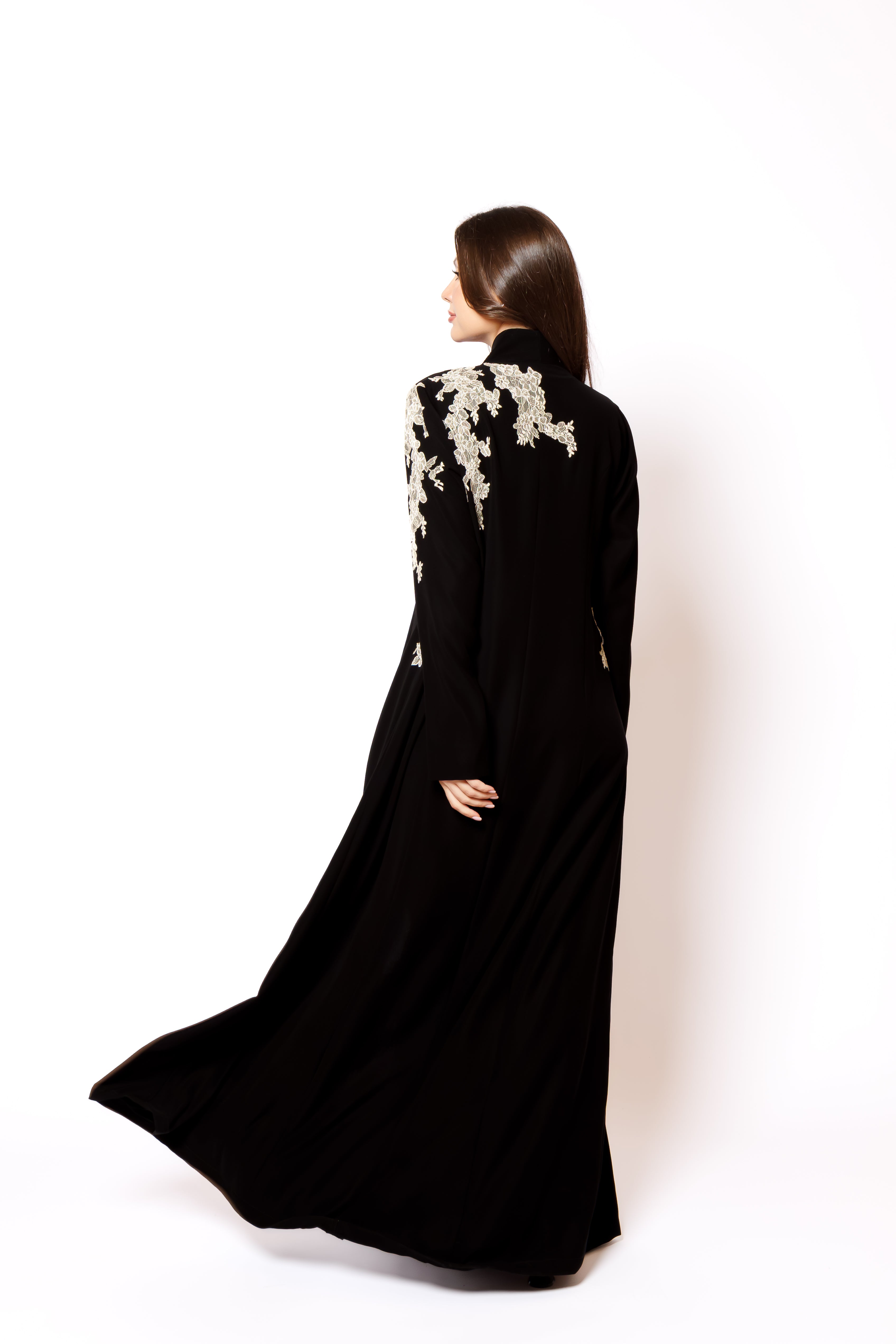 Golden Beige French Lace Abaya
