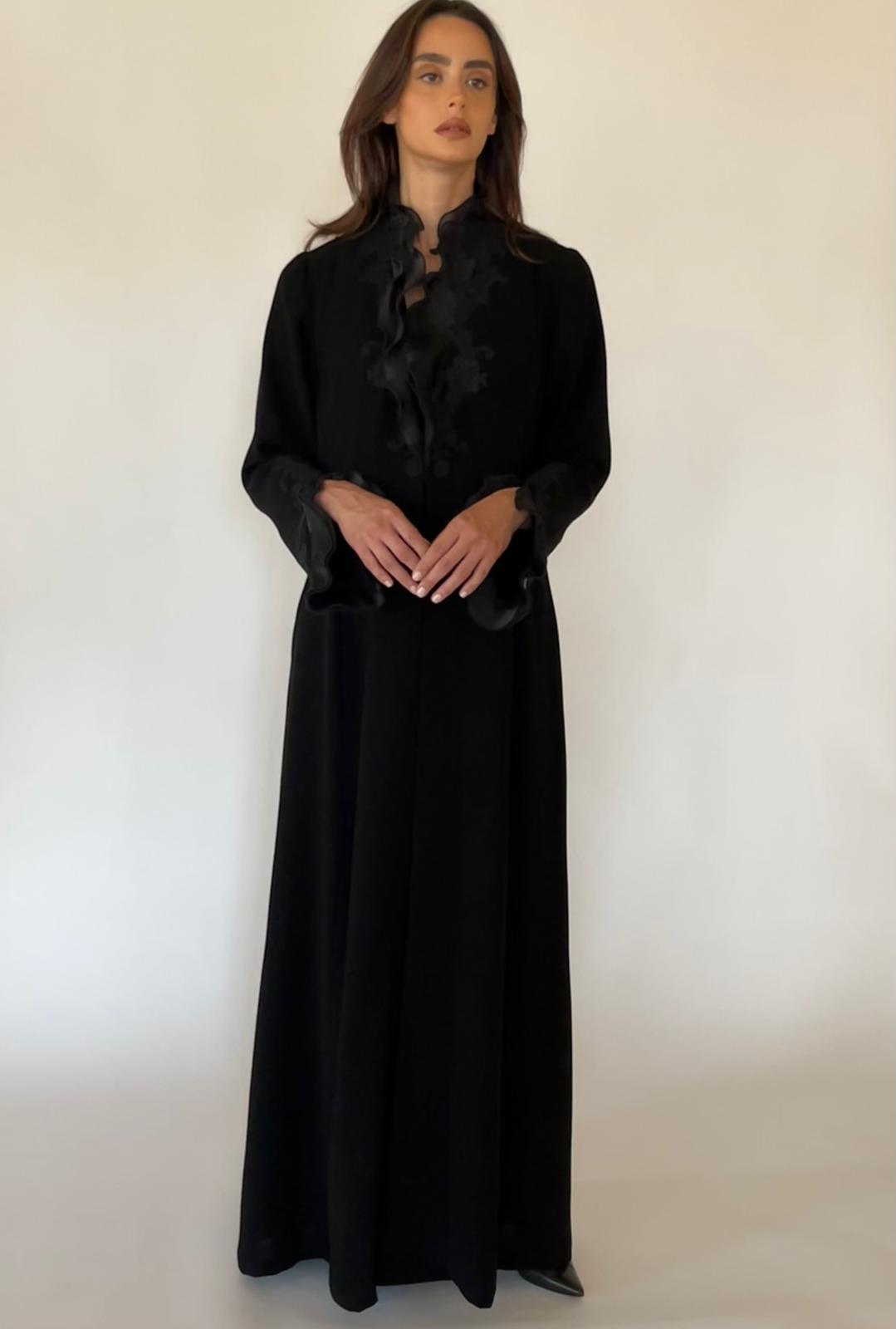 black Abaya With Lace & Organza 88