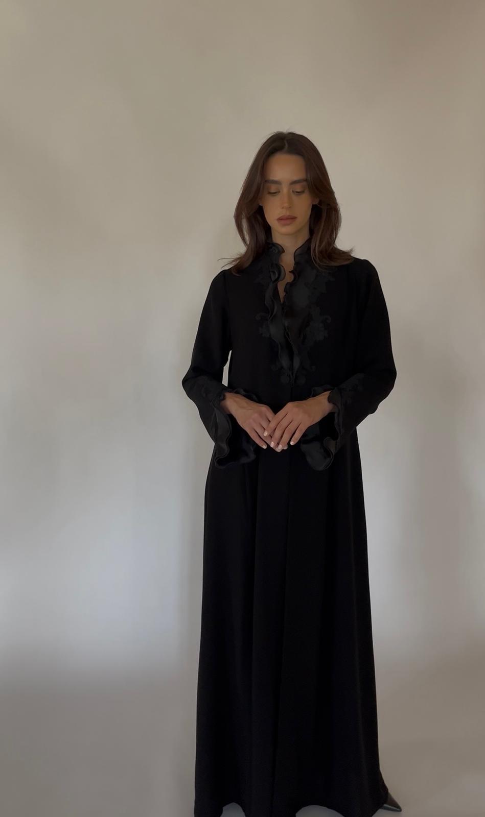 black Abaya With Lace & Organza 88