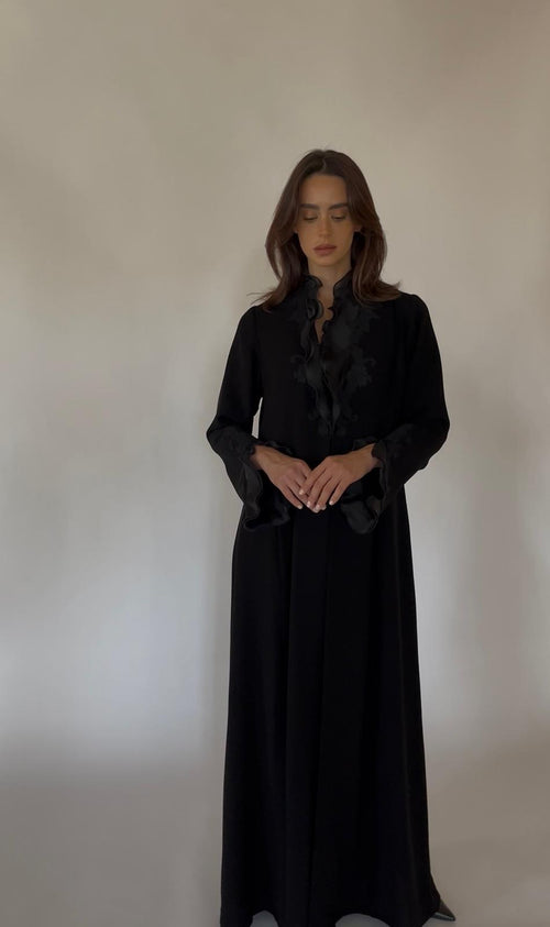 black Abaya With Lace & Organza 88